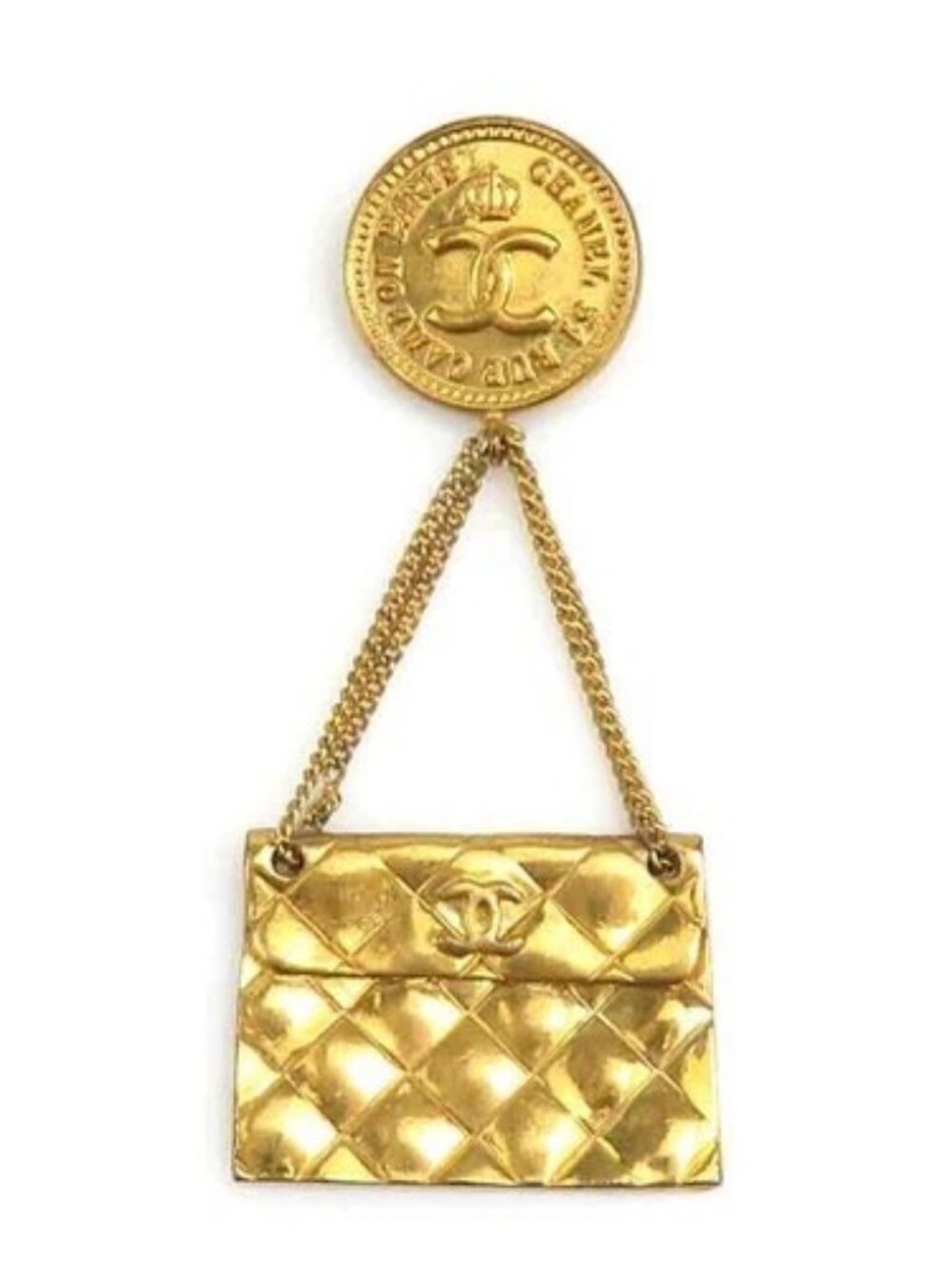 Auth CHANEL CC Logo Bag Motif Brooch Gold Metal - e60446k